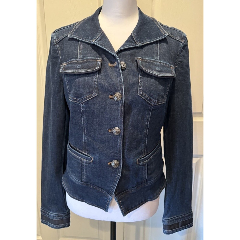White House Black Market Denim Jacket NWT Womens 6 Classic Stretchy Soft Dark